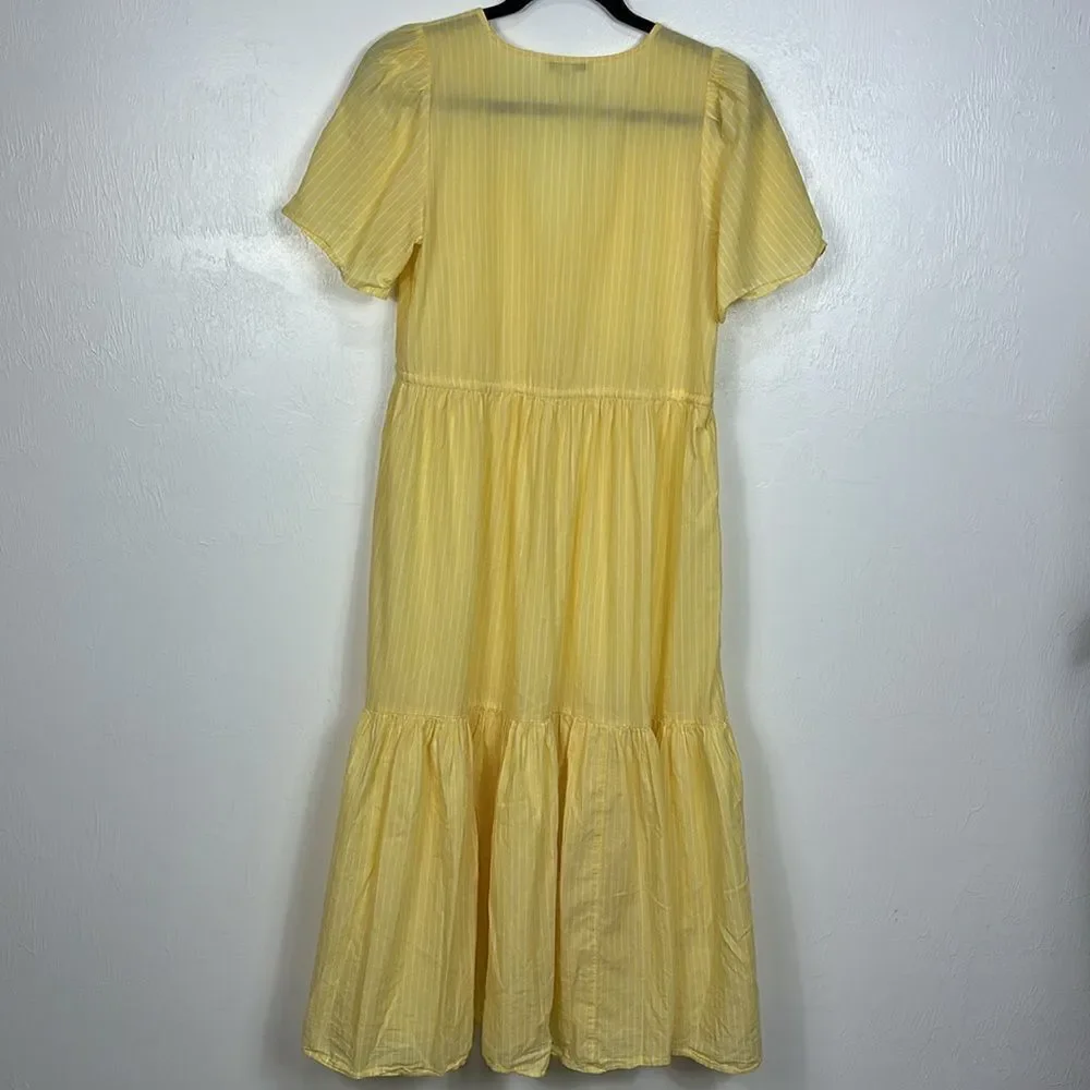 Madewell Cotton Striped Short Sleeve V-neck Midi Dress Size S